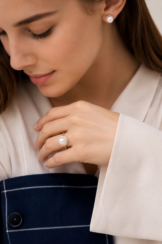 Freshwater Pearl & Diamond Sage Ring - Secondary Image