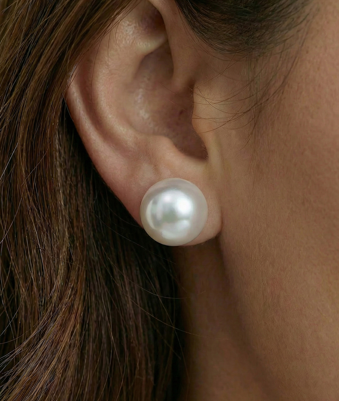 12mm South Sea Round Pearl Stud Earrings - Secondary Image