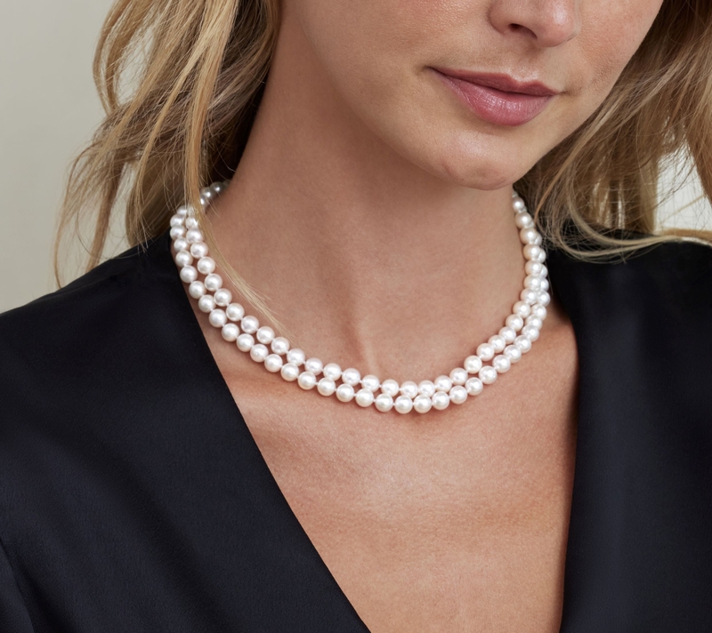 Japanese Akoya White Pearl Double Strand Necklace