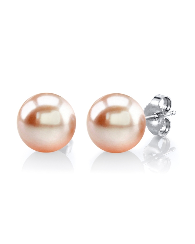 8mm Peach Freshwater Round Pearl Stud Earrings