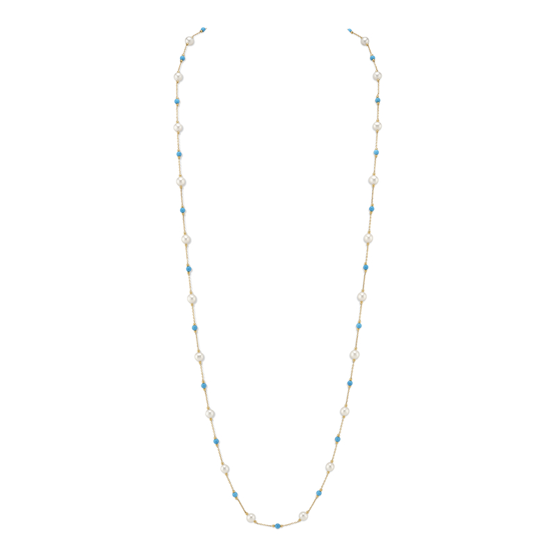White Freshwater Pearl Tincup Turquoise Necklace
