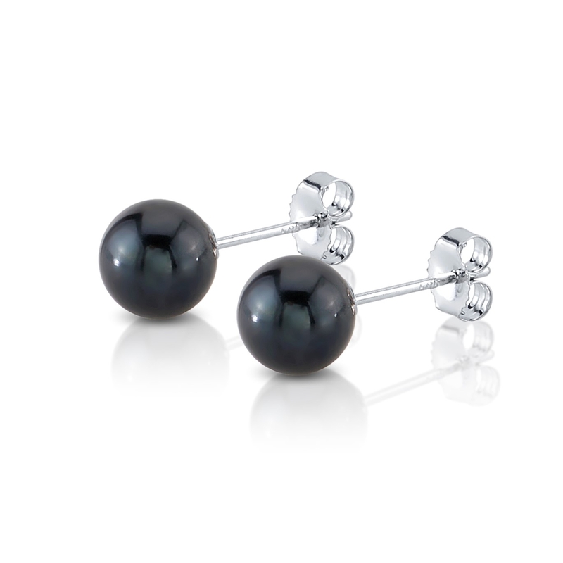 6.0-6.5mm Black Akoya Round Pearl Stud Earrings