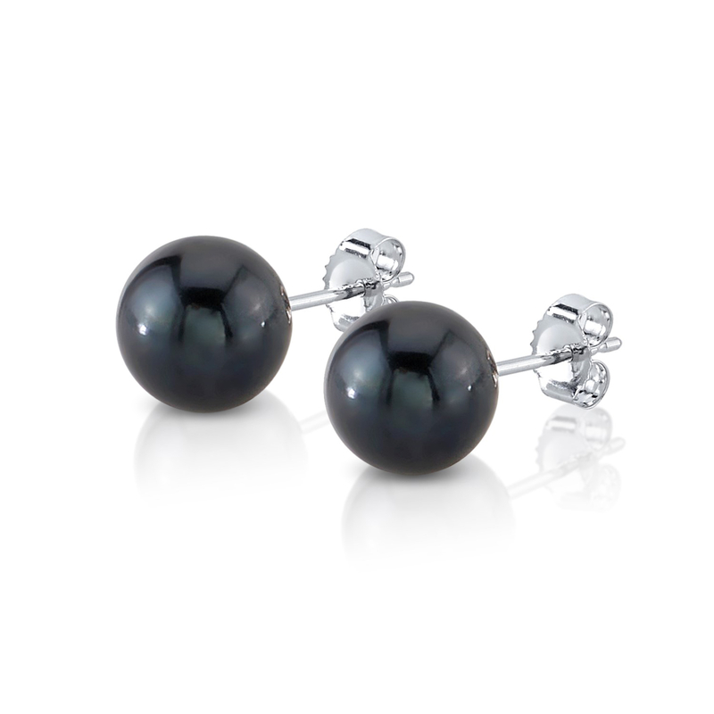 7.5-8.0mm Black Akoya Round Pearl Stud Earrings