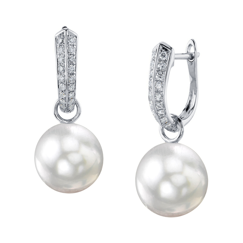 14K Gold White South Sea Pearl & Diamond Charlie Earrings