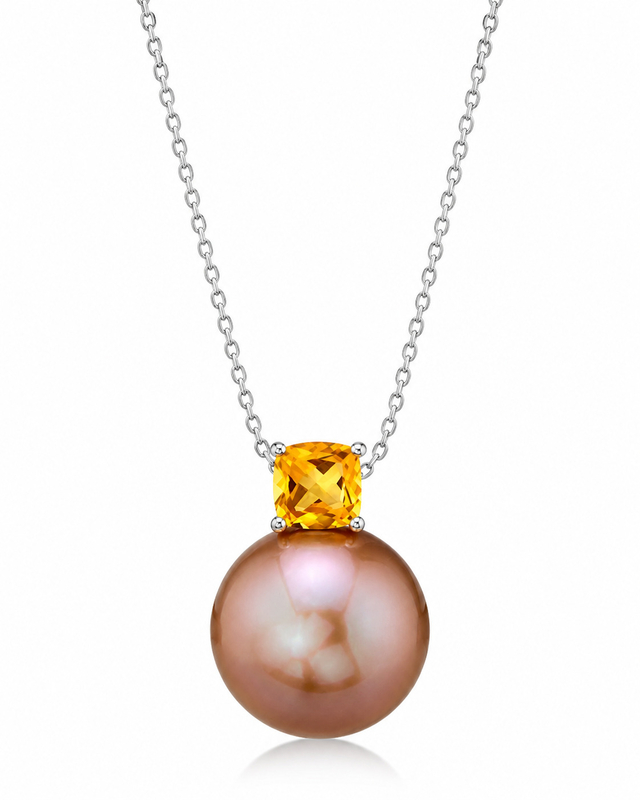 14K Gold Freshwater Pearl & Citrine Pendant