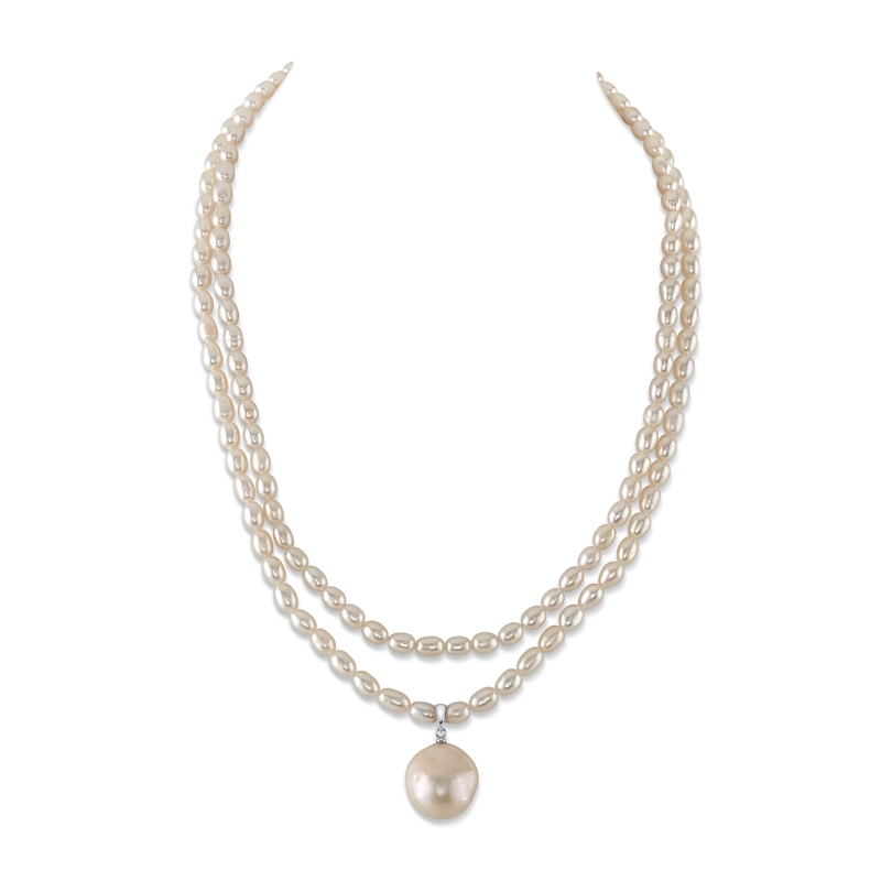 4.5-5.0mm Oval White Freshwater Pearl Double Strand Necklace