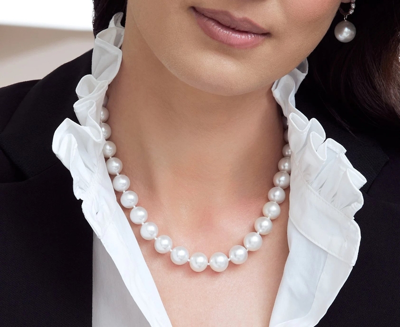 12-15mm White South Sea Pearl Necklace - AAAA Quality - Model Image
