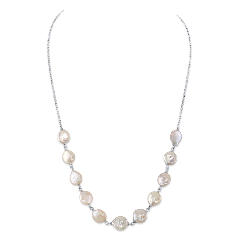 White Freshwater Cultured Coin Pearl Emery Pearl Necklace for Women