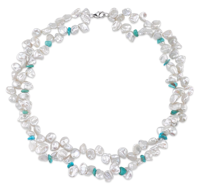 9-10mm Double Twisted White Freshwater Keshi Pearl Necklace