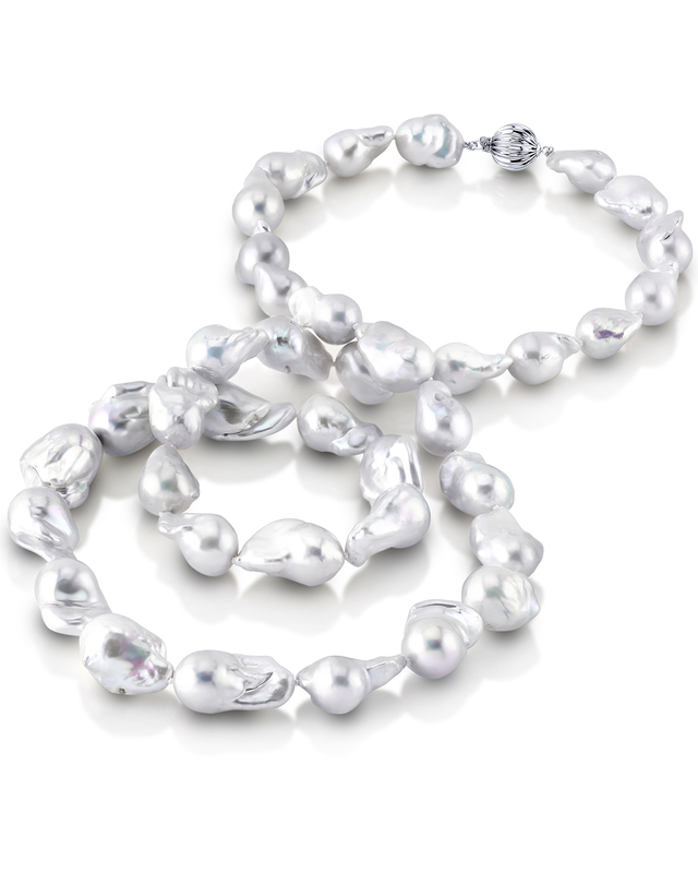 13-16mm Opera Length White Freshwater Baroque Pearl Necklace - AAA Quality