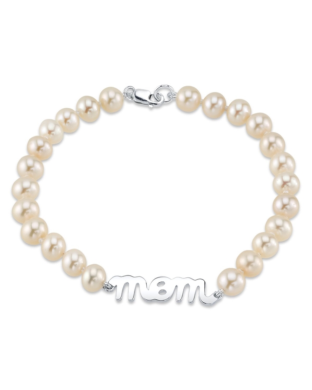 6.0-6.5mm White Freshwater Cultured Pearl Mom Bracelet