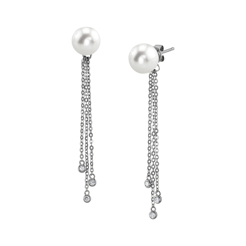 Freshwater Pearl Threader Diamond Tear Earrings