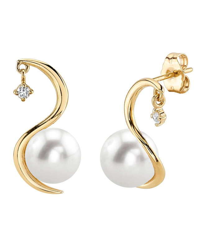 Freshwater Pearl & Diamond Ellis Earrings - Model Image