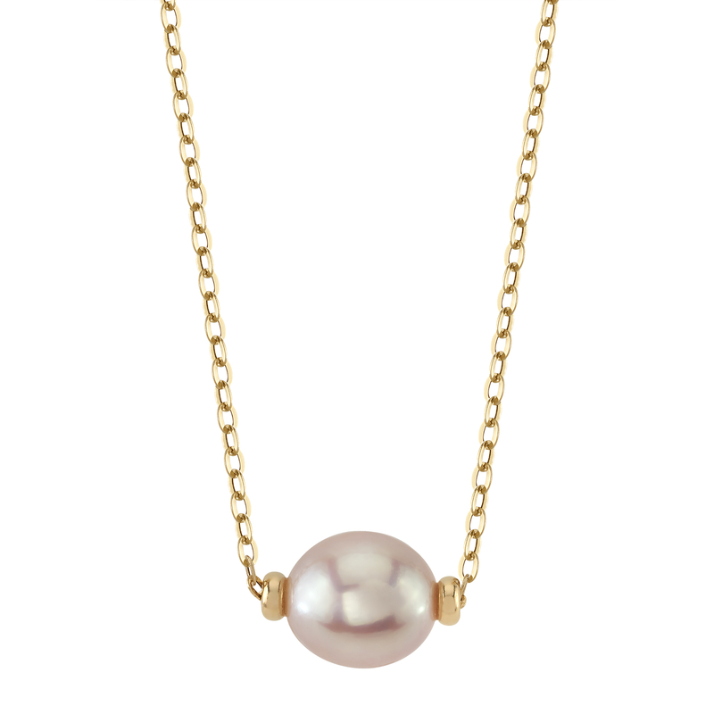 14K Gold Pink Freshwater Pearl and Chain Eliana Necklace - Model Image