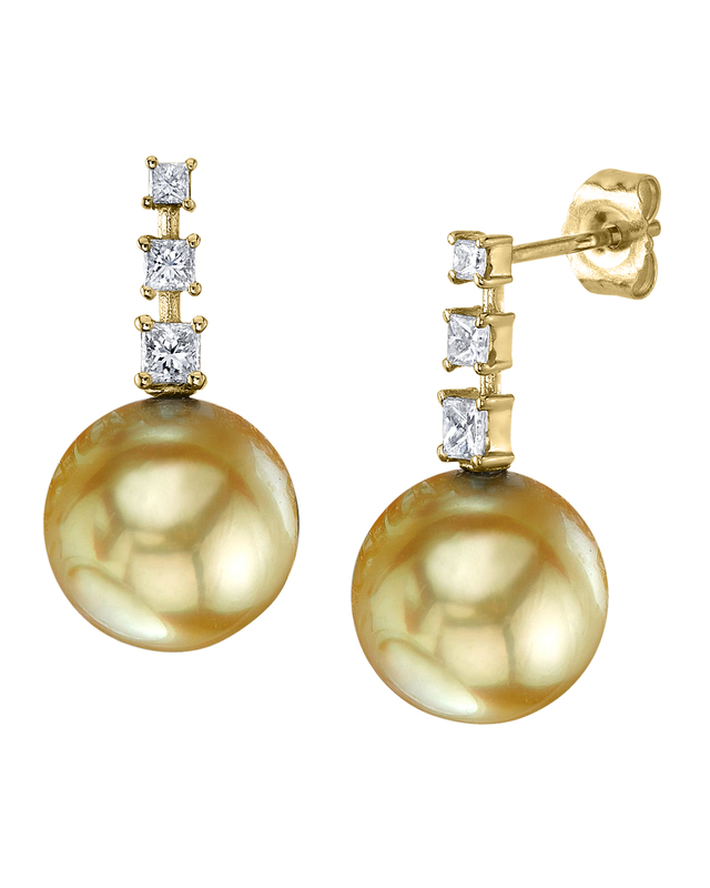 Golden Pearl & Diamond Dorothy Earrings