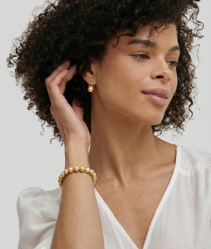 Golden Pearl Lindsey Earrings - Model Image