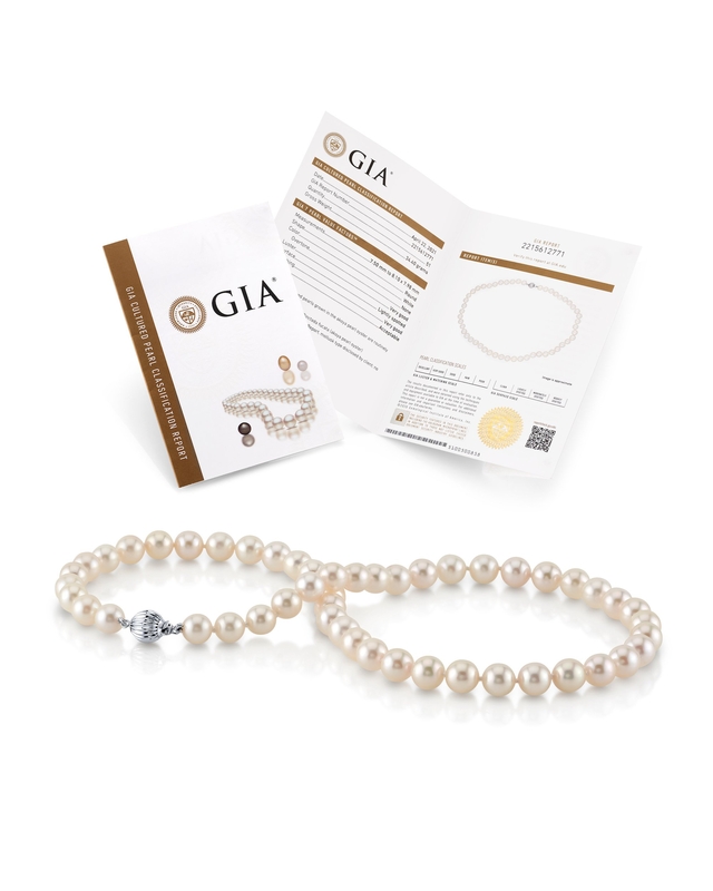 7.5-8.0mm Japanese Akoya White Pearl Necklace- AAA Quality - Third Image