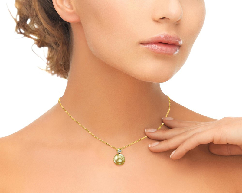 Golden Pearl & Diamond Dakota Pendant - Model Image