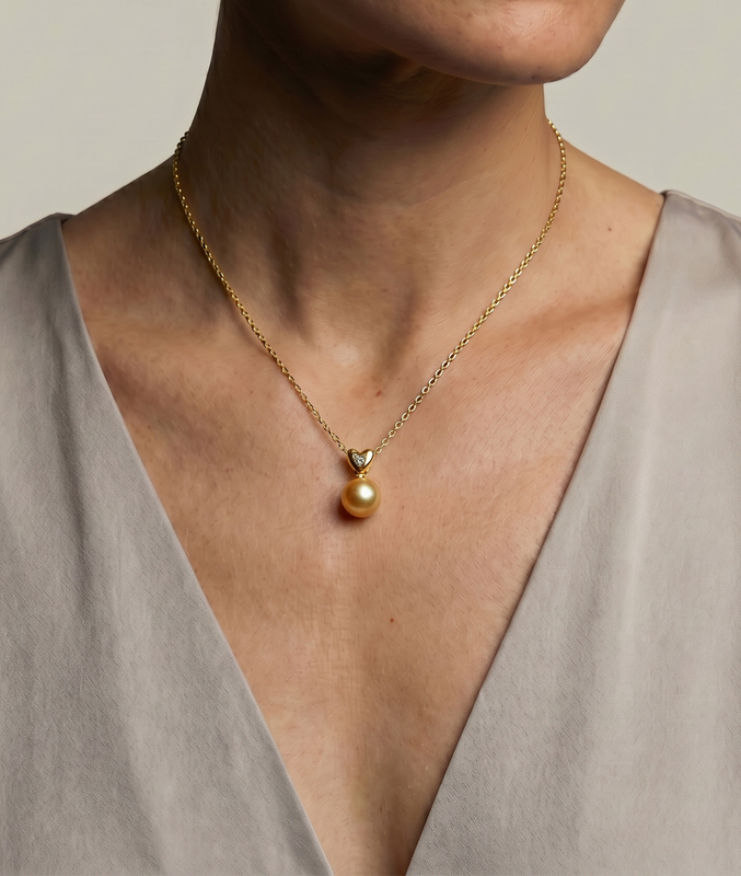 Golden Pearl & Diamond Lev Pendant - Model Image