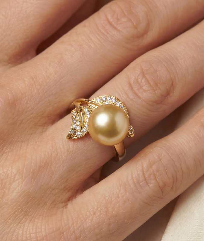 Golden South Sea Pearl & Diamond Eva Ring - Secondary Image