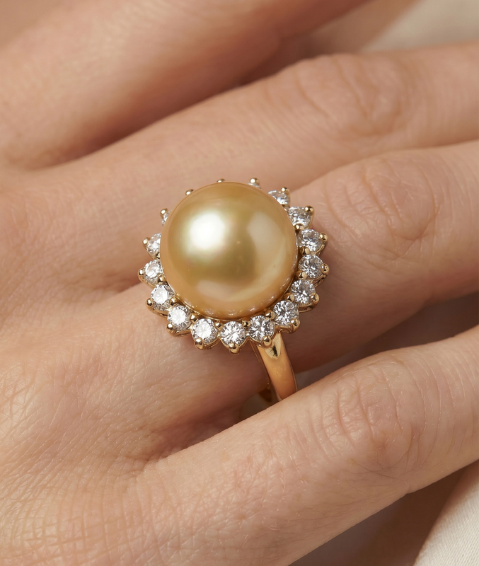 Golden Pearl & Diamond Sage Ring - Secondary Image