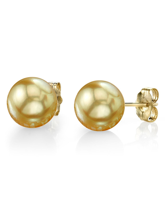 10mm Golden South Sea Round Pearl Stud Earrings