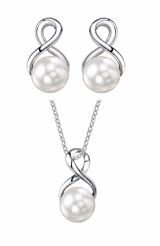 White Freshwater Pearl Infinity Pendant & Earring Set