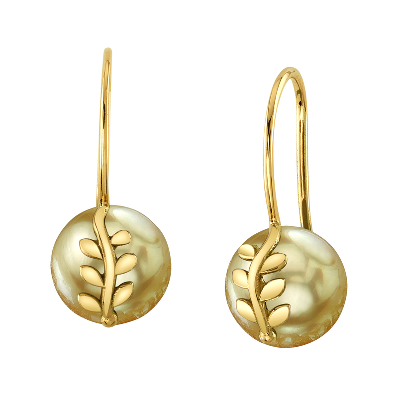 Golden South Sea Pearl Jayne Leaf Earrings