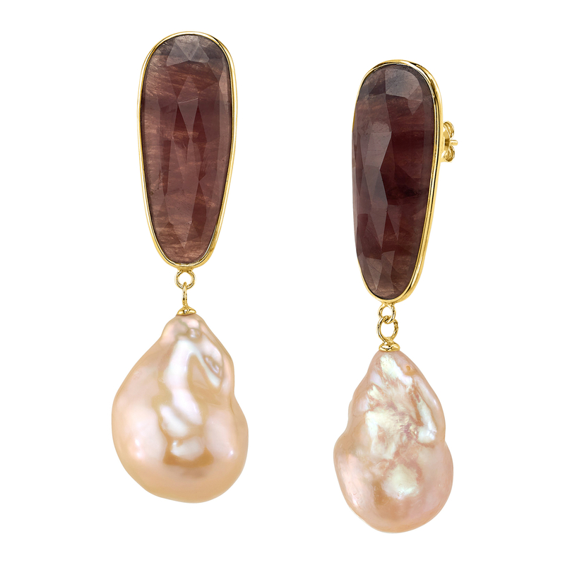 Peach Freshwater Baroque Pearl Katana Earrings