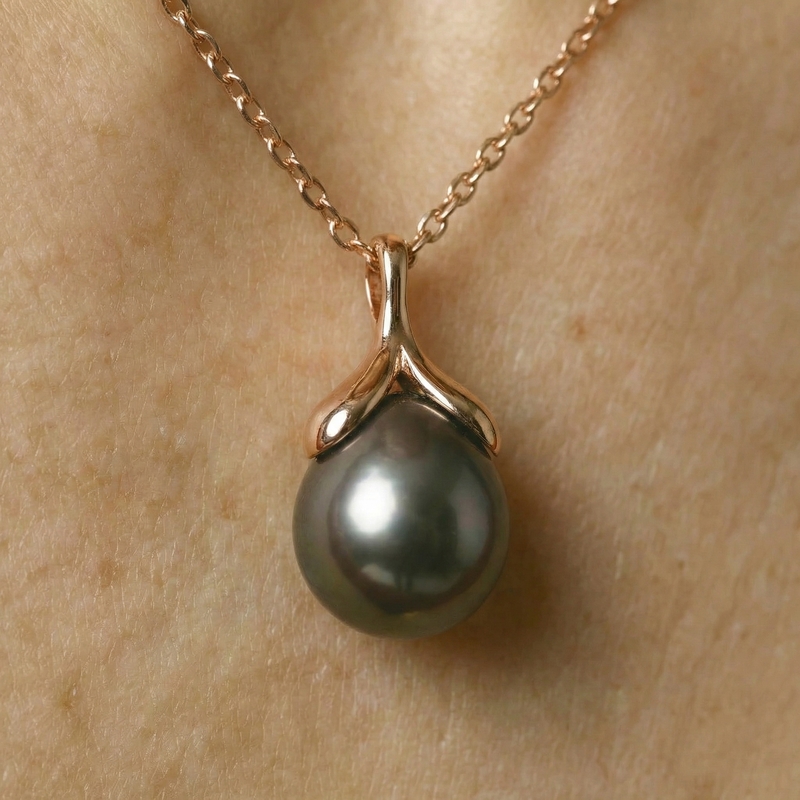 10-11mm Tahitian South Sea Pearl Rose Gold Plated Olive Drop Pendant and Earrings Set - Third Image