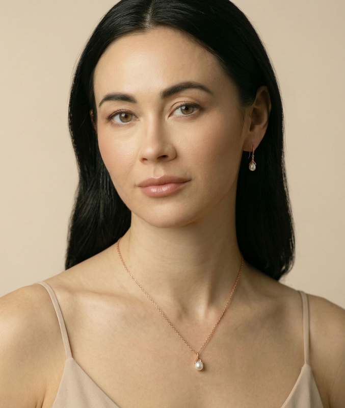 10-11mm Freshwater Pearl Rose Gold Plated Olive Drop Pendant - Model Image