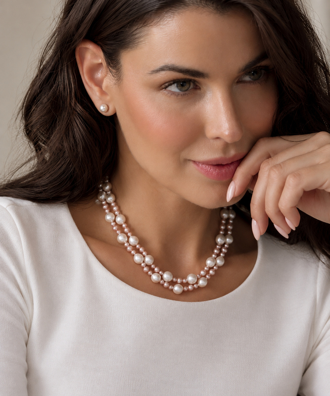 3-8mm Freshwater Multicolor Double Pearl Necklace - AAA Quality - Secondary Image