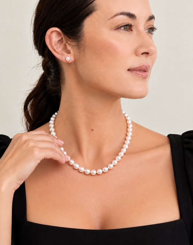 8.5-9.0mm Japanese Akoya White Pearl Necklace - AA+ Quality - Secondary Image