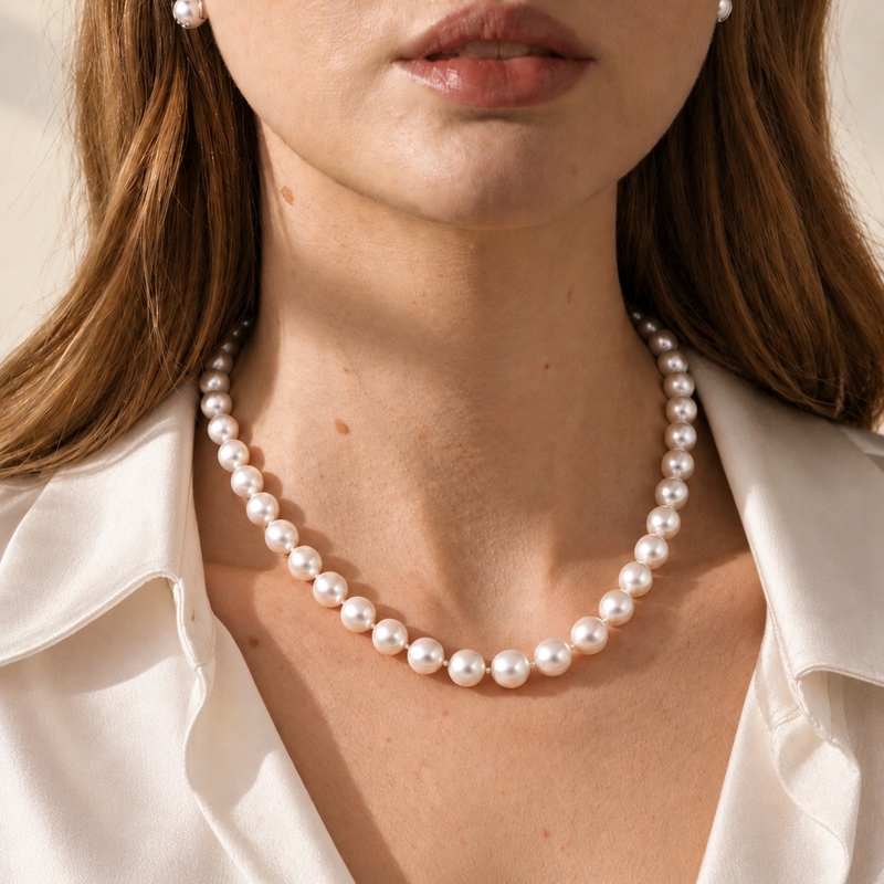 8.5-9.0mm Japanese Akoya White Pearl Necklace - AAA Quality - Model Image