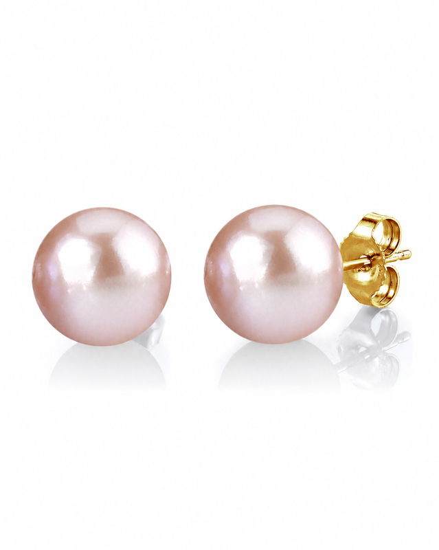 10mm Pink Freshwater Round Pearl Stud Earrings
