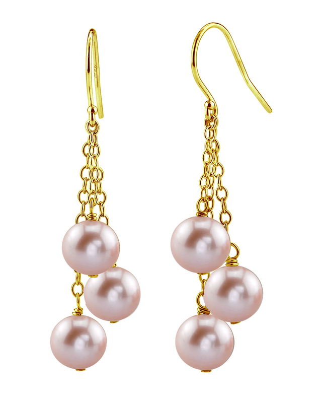 14K Gold Pink Freshwater Pearl Cluster Earrings - Secondary Image