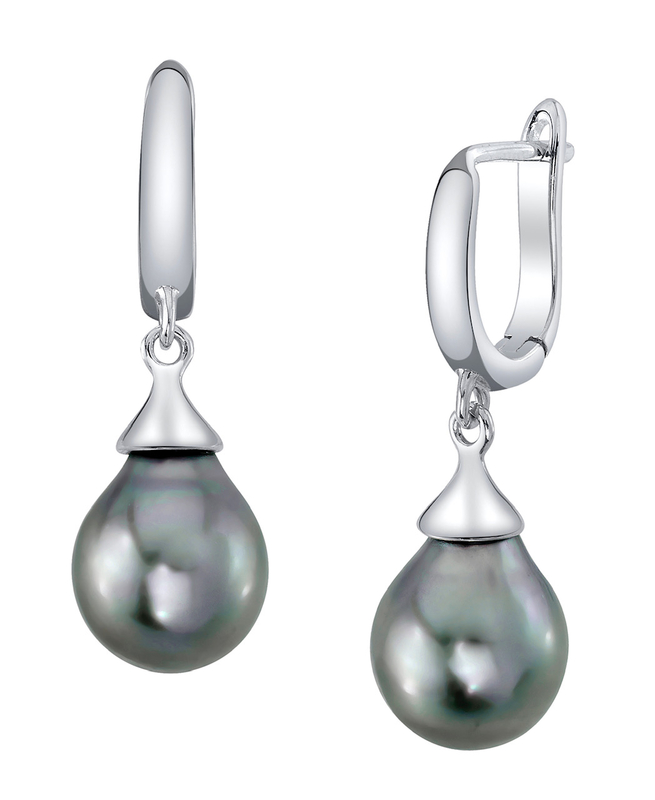 Silver Tahitian South Sea Drop Pearl Leverback Earrings