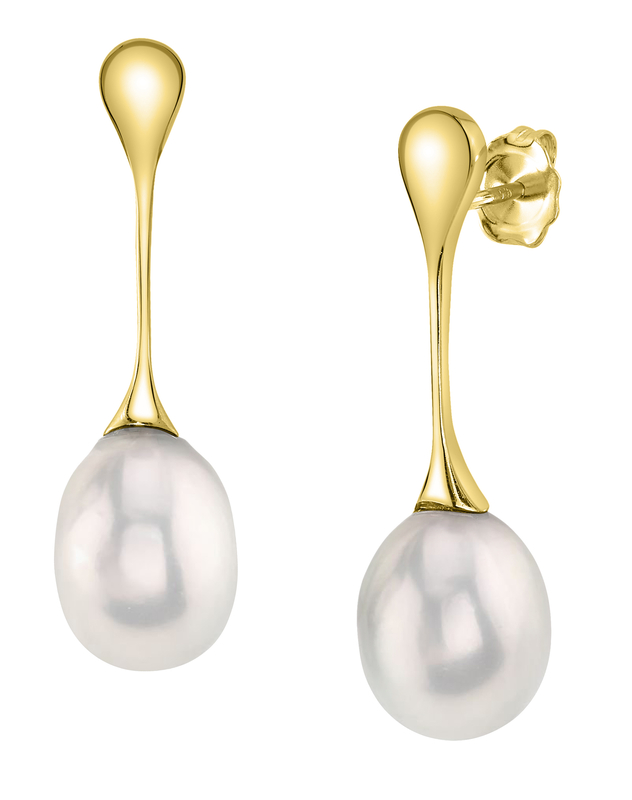 Freshwater Pearl Long Drop Earrings - Model Image