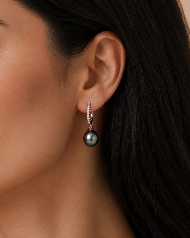 Tahitian South Sea Pearl Rose Gold Plated Zara Earrings - Secondary Image