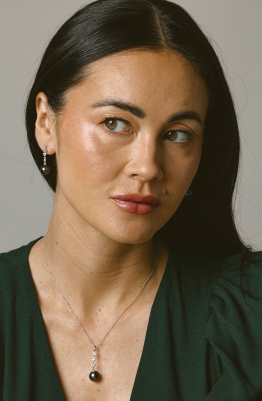 Tahitian South Sea Pearl & Lab Grown Diamond Georgia Earrings - Secondary Image