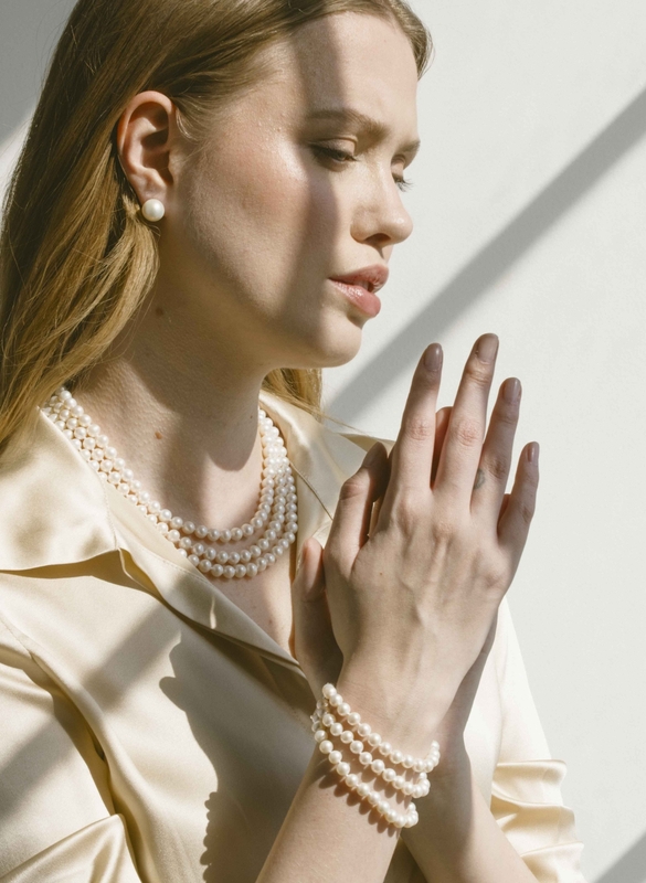 Triple Strand White Freshwater Pearl Necklace - Secondary Image