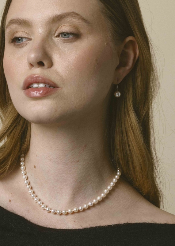 6.0-6.5mm Japanese Akoya White Pearl Necklace - AAA Quality - Model Image
