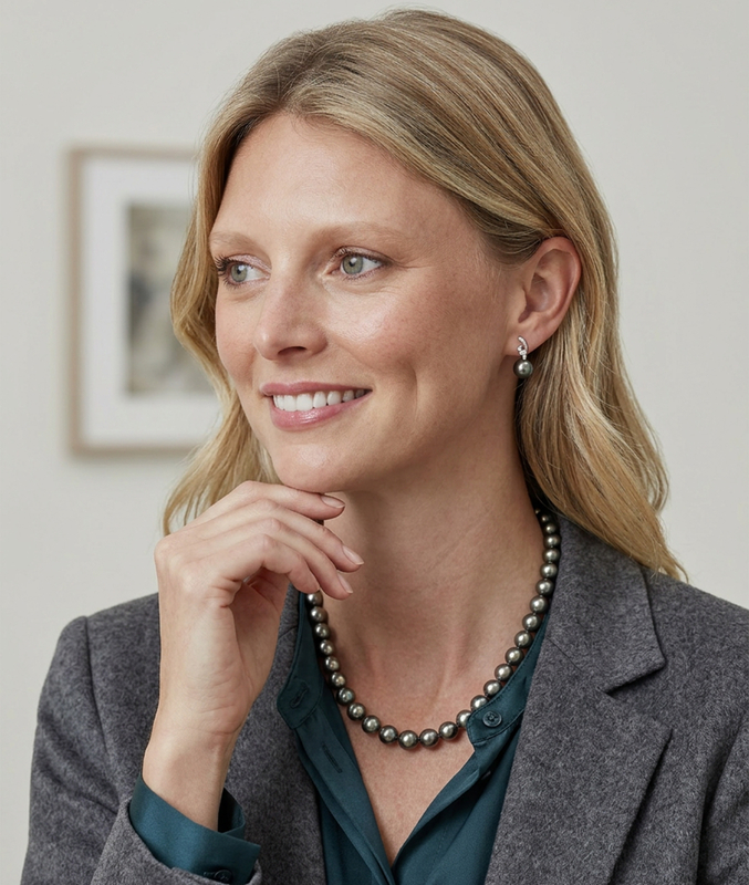 Tahitian South Sea Pearl & Diamond Lois Earrings - Model Image