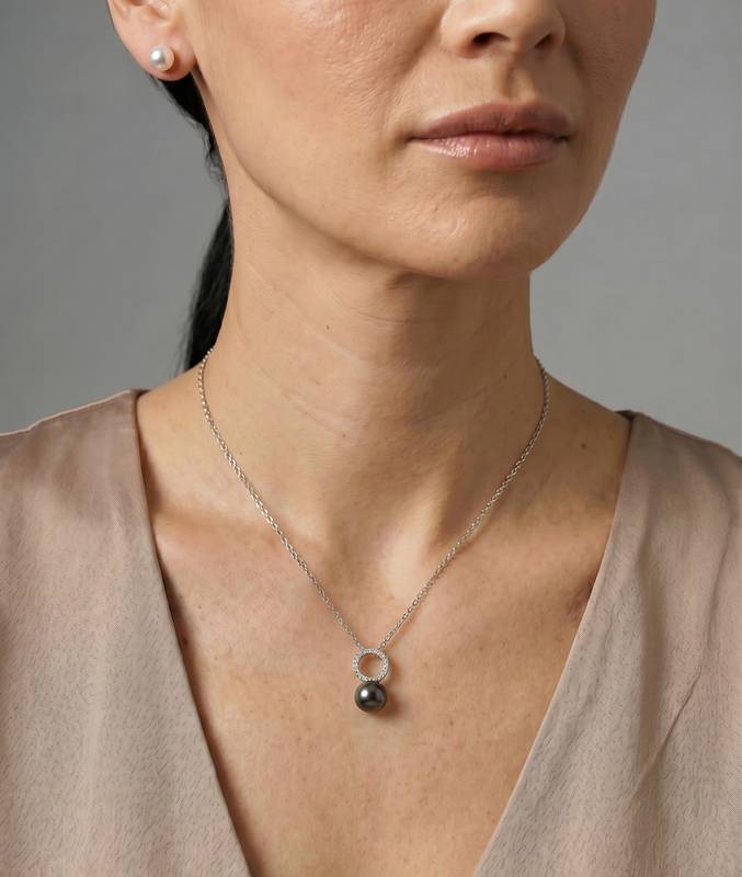 Tahitian South Sea Pearl & Diamond Maya Pendant - Model Image