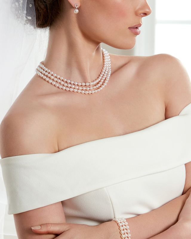 Hanadama Akoya White Pearl Triple Strand Necklace - Secondary Image