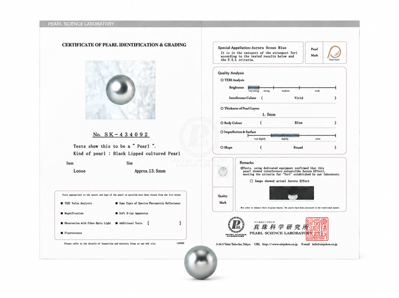 13.5mm Tahitian South Sea Silver Pearl - PSL Certified
