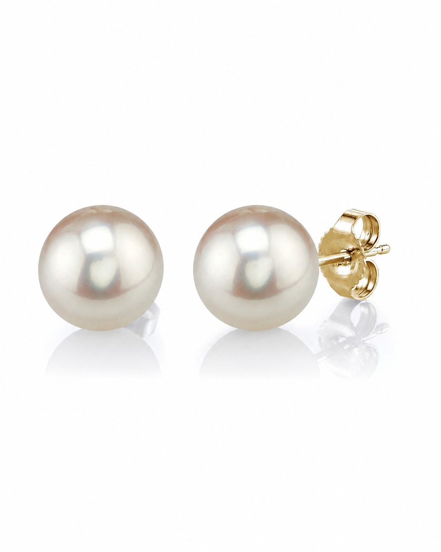 8mm White Freshwater Round Pearl Stud Earrings