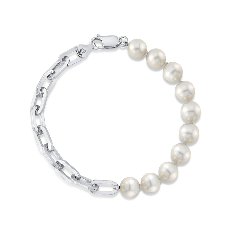 7mm White Freshwater Oscar Pearl & Chain Bracelet