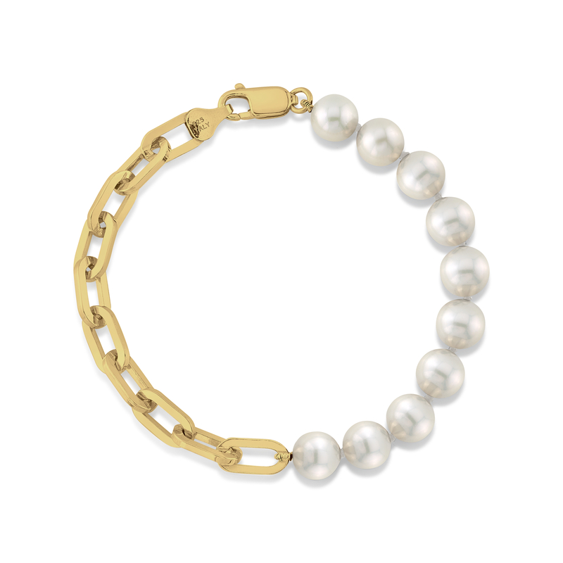 7mm White Freshwater Oscar Pearl & Chain Bracelet - Model Image