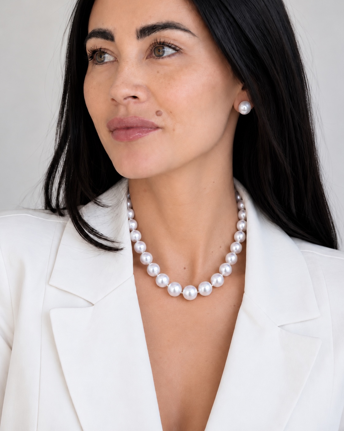 11.5-12.5mm White Freshwater Pearl Necklace - AAAA Quality - Model Image